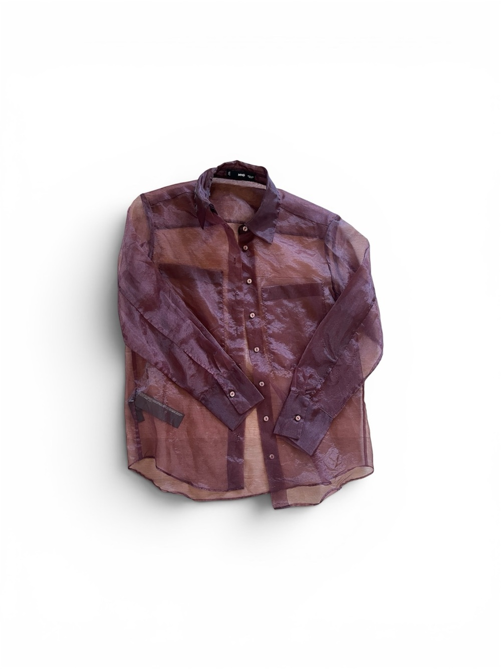 Mango Men’s Sheer Button-Up Shirt in Plum